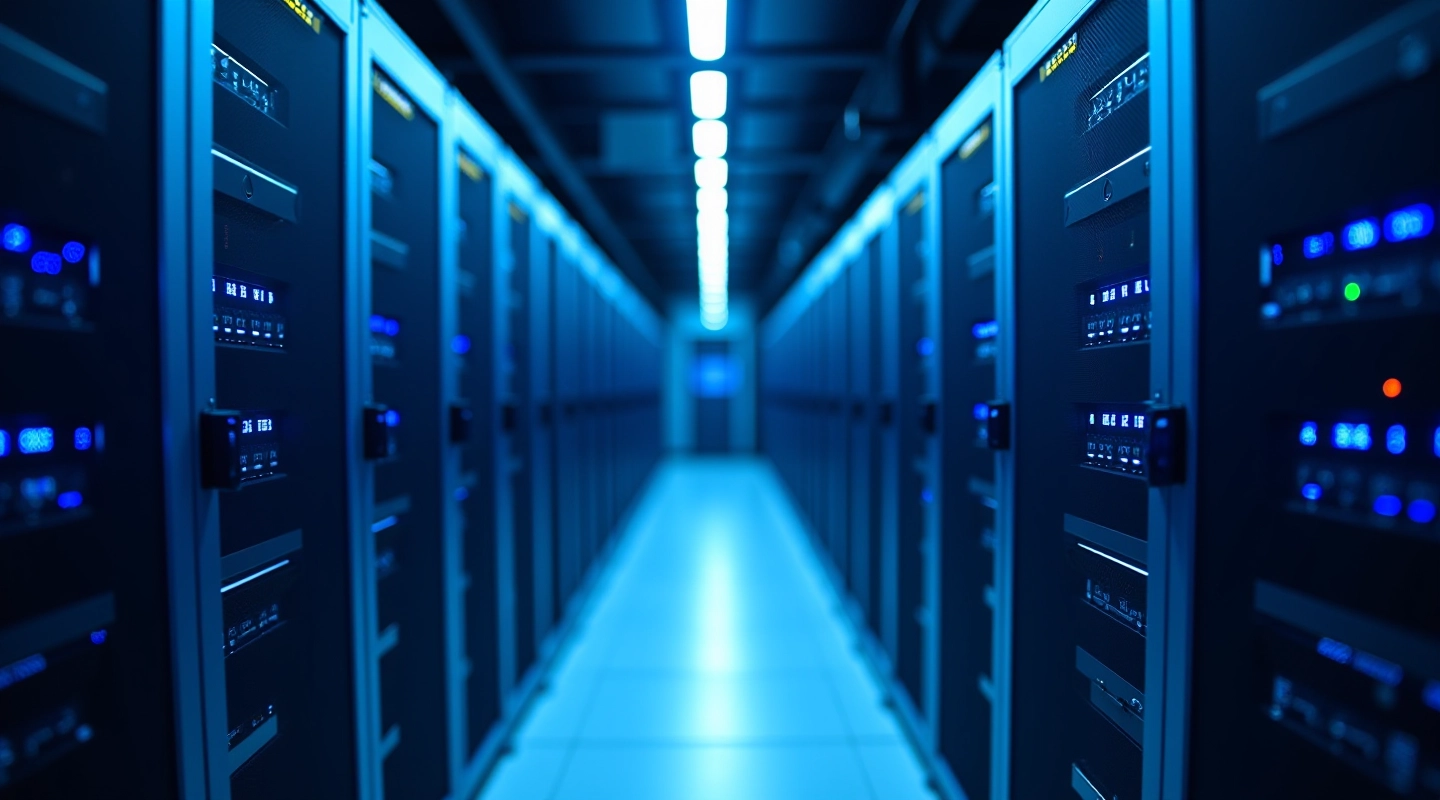 Centre de données moderne avec serveurs et équipement informatique professionnel