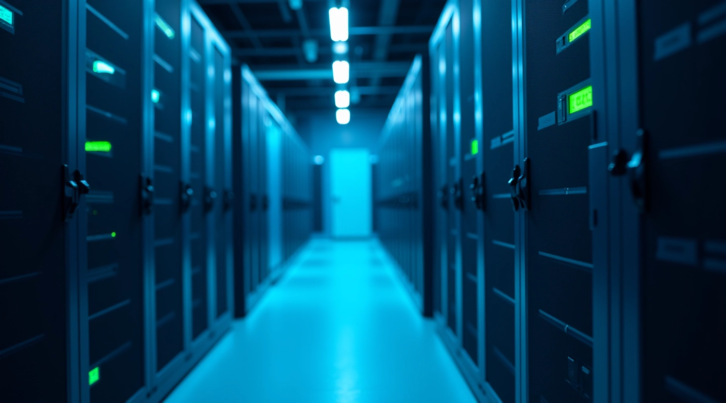 Centre de données moderne avec infrastructure informatique organisée et éclairage professionnel